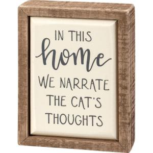 image:imageMini Cat Box Sign from Primitives by Kathy We Narrate the Cats Thoughts Funny Gift for Cat Lovers Hand Lettered Enamel Finish with Wood Frame 3 by 4 Designed for Wall or Tabletop Display
