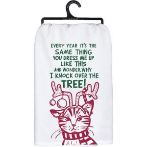 image:imagePrimitives by Kathy Kitchen Towel  Christmas Cat Knock Over Tree 28 x 28