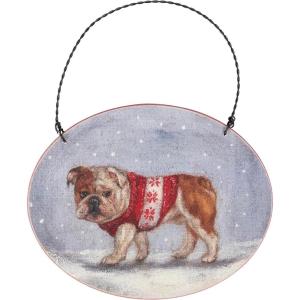 image:imagePrimitives by Kathy Ornament  Cozy Bulldog Wooden Ornament Holiday DesignPersonalize Back with pet Name Date MemoriesRustic Tree dcor