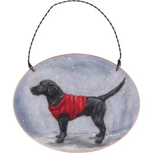 image:imagePrimitives by Kathy Ornament  Cozy Lab Black Wooden Ornament Holiday DesignPersonalize Back with pet Name Date MemoriesRustic Tree dcor