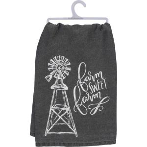 image:imagePrimitives by Kathy Black and White Cotton Home Dcor Dish Towel 28 Square Kitchen Closed  This Heifer Has Had ItFarm Sweet Farm
