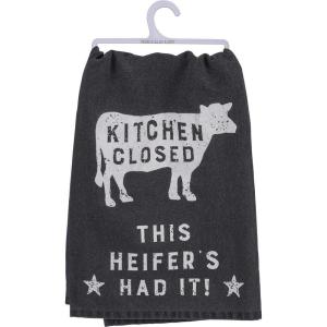 image:imagePrimitives by Kathy Black and White Cotton Home Dcor Dish Towel 28 Square Kitchen Closed  This Heifer Has Had ItKitchen Closed