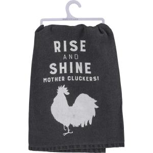 image:imagePrimitives by Kathy Black and White Cotton Home Dcor Dish Towel 28 Square Kitchen Closed  This Heifer Has Had ItRise and Shine