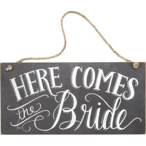 image:imagePrimitives by Kathy 26915 Chalk Art Wedding Hanging Sign 12 x 6Inches Here Comes the BrideHere Comes