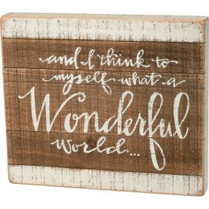 image:imagePrimitives by Kathy 37615 HandLettered Inset Box Sign Wonderful WorldWhat a Wonderful World