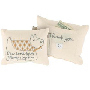 image:imagePrimitives by Kathy Dear Tooth Fairy Stop Here Mini Tooth Pillow 5x5Inch Cotton Blend Blue Embroidered Keepsake with Storage Pocket and Tooth Design on FrontPuppy