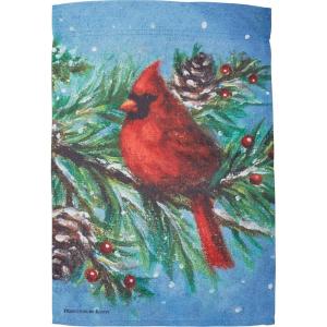 image:imagePrimitives by Kathy Decorative Garden Flag  Cardinal with Snowy Woodland Background