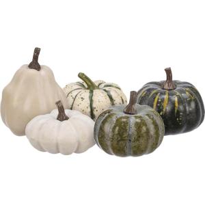 image:imagePrimitives by Kathy Decorative Halloween Themed Pumpkin Set Green Mix of 5 Assorted Style Pumpkins