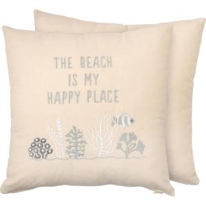 image:imagePrimitives by Kathy Decorative Throw Pillow  BeachThe Beach is My Happy Place  Light Gray  Dark Gray  Cream  White
