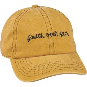 image:imagePrimitives by Kathy Faith Over Fear Baseball Cap  Embroidered Stonewashed Golden Cotton Hat  Adjustable Metal Buckle Closure  One Size fits Most  Inspirational Gift for Women or Men