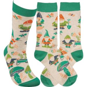 image:imagePrimitives by Kathy Garden Gnomes Colorfully Printed Cotton Socks One Size Unisex LOL Collection