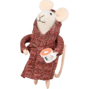 image:imagePrimitives by Kathy Houserobe Mouse Collectible Felt Critter 475inch Wearing Knitted houserobe Heart Foam Latte Display with Our Other Bathroom Inspired Figures Everyday Home Accent or Spa Gift