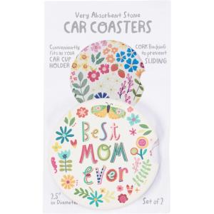 image:imagePrimitives by Kathy Mom Car Coasters Best Mom Ever Sentiment with Bright Botanical Floral Design Set of 2