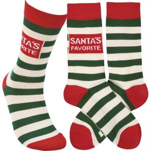 image:imagePrimitives by Kathy Novelty Socks colorful socks feature woven designs with coordinating Santas Favorite Holiday sentiment Cotton nylon spandex One size fits most LOL Collection
