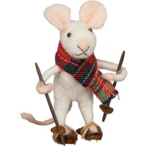 image:imagePrimitives by Kathy Skiing Mouse Felt Collectible Critter 6Inch Wearing Plaid Scarf This Mouse on Skis with Poles adds a Whimsical Touch to Any Ski Lodge amp Winter Cabin Decor
