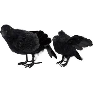 image:imagePrimitives by Kathy Black Classic Crow Sitter Set  Seasonal Home Decor with Textured Accents and Wire Feet  Perfect for Halloween and FallThemed Displays