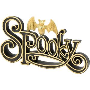 image:imagePrimitives by Kathy Chunky Sitter  Spook Decorative Sitter from Our Halloween Collection Cut in The Shape of a Seasonal Spooky with a Sculpted bat Sitting on top and Metallic Gold Accents
