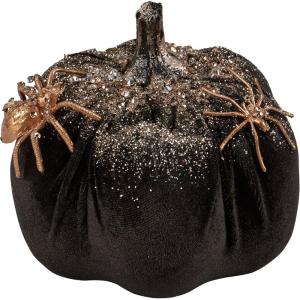 image:imagePrimitives by Kathy Halloween Pumpkin 525 Diameter x 625 Black with amp Gold Glitter amp Spider Details Seasonal Party Office Home Decor  Tablescape Desk or Shelf Decorations