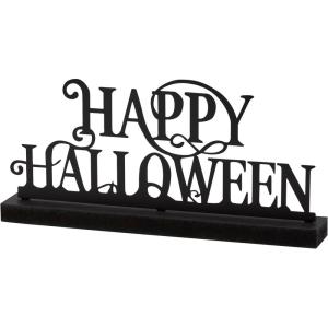 image:imagePrimitives by Kathy Happy Halloween Sitter  Metal Happy Halloween Sentiment on Black Wood Base