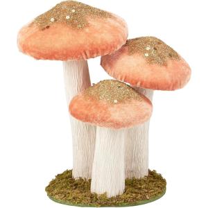 image:imagePrimitives by Kathy Mushroom Trio Sitter pink foam mushrooms uniquely detailedvelvet glitter accentsnatural foliage detail basenature themed home accent for seasonaleverydaygarden decorgfitable