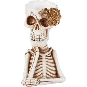 image:imagePrimitives by Kathy Skeleton Pot Figurine  Resin Halloween Decoration with Metallic Accents