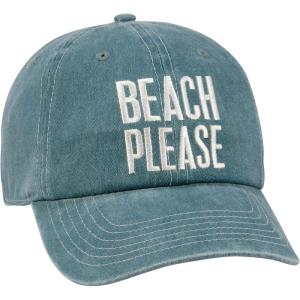 image:imagePrimitives by Kathy Baseball Cap Stonewashed Blue Beach Please Embroidered Sentiment Adjustable Metal Buckle