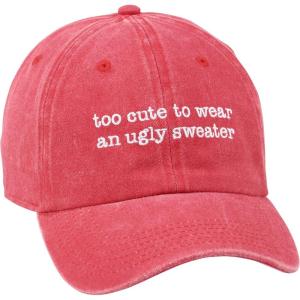 image:imagePrimitives by Kathy Baseball Cap Too Cute to Wear an Ugly Sweater Stonewashed Red with Adjustable Metal Buckle
