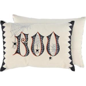 image:imagePrimitives by Kathy Decorative Throw Pillow with Zipper Cover Boo Sentiment with Spider Design with Metallic Thread Details from Our Halloween Collection