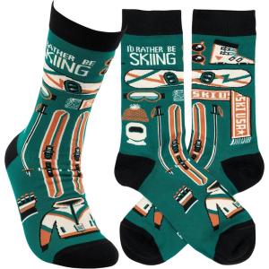 image:imagePrimitives by Kathy Novelty Socks Colorful Woven Socks with playful hand illustrated designskiingsnowboarding Id Rather Be Skiing Cotton nylon spandex One size fits most LOL Collection