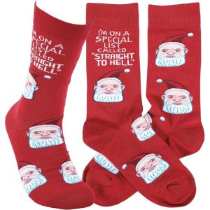 image:imagePrimitives by Kathy Novelty Socks Colorful socks feature woven designs with coordinating Im On A Special List Santa seasonal sentiment Cotton nylon spandex One size fits most LOL Collection