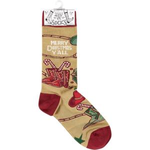 image:imagePrimitives by Kathy Novelty Socks Colorful socks feature woven designs with coordinating Merry Christmas Yall Western Themed sentiment Cotton nylon spandex One size fits most LOL Collection