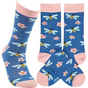 image:imagePrimitives by Kathy Novelty Socks colorful inspirationbloomsflowersbeespink accents funnaturegardenbirthdayChristmasbee lover Cotton nylon spandex One size LOL Collection