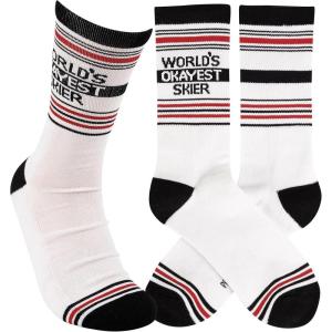 image:imagePrimitives by Kathy Novelty Socks colorful socks feature woven designs with coordinating Worlds Okayest Skier fun giftable socksCotton nylon spandex One size fits most LOL Collection