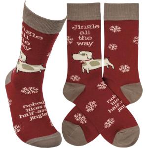 image:imagePrimitives by Kathy Novelty Socks colorful sockswoven designscoordinating Jingle All The Way Nobody Likes A HalfAssed Jingler sassy sentiment Cotton nylon spandex One size LOL Collection