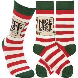 image:imagePrimitives by Kathy Novelty Socks colorful woven sockshand illustrated paper Santa listNice List Dropout fun holiday sentimentChristmasCotton nylon spandex One size fits most LOL Collection