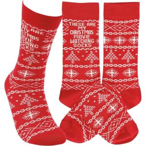 image:imagePrimitives by Kathy Novelty Socks hand illustrated Christmas motifsknitted style Fun Seasonal sentiment These Are My Christmas Movie Watching Socks Cotton nylon spandex One size LOL Collection