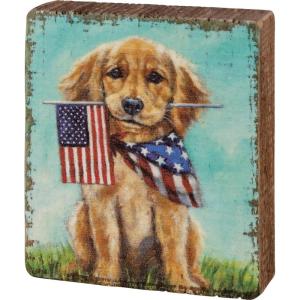 image:imagePrimitives by Kathy Patriotic Puppy Sign for Home Dcor Natural Wood Block Sign Rustic Style with Distressed Details Hand Painted Art 3 by 35 Inches Designed for Wall or Tabletop Display