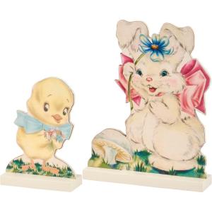 image:imagePrimitives by Kathy Vintage Style Easter Bunny amp Chick Stand Up Set of 2 Retro Cut Out Double Sided Design Packaged in a Ribbon Tied Poly Bag Ready for Gifting