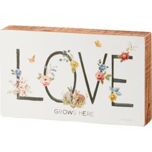 image:imagePrimitives by Kathy Wooden Block Sign 10 x 6inch Love Grows Here handpainted floral design in watercolor style  Anniversary Wedding or Valentines Day gift  Tabletop Wall or Shelf home decor