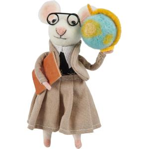 image:imagePrimitives by Kathy Collectible Critter Felt Mouse Wearing Teacher Outfit Holding Globe and Textbook Fabric Clothes and Wire Glasses Fun Teacher Gift Classroom Dcor