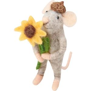 image:imagePrimitives by Kathy Collectible Critter Happy Mouse Wearing Acorn Cap Holding Sunflower Coordinates with Fall Home Dcor or Sunflower Themed Displays