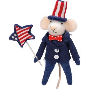 image:imagePrimitives by Kathy Collectible Critter Uncle Sam Mouse Holding Red White amp Blue Flag Star in Adorable Patriotic Outfit and Top Hat Coordinates with Patriotic Home Dcor American Flag Themed Gift