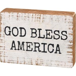 image:imagePrimitives by Kathy God Bless America Sign for Home Dcor Natural Wood Block Sign Rustic Style with Distressed Details Hand Painted Art 4 by 275 Inches Designed for Wall or Tabletop Display