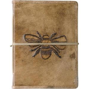 image:imagePrimitives by Kathy Leather Bound Journal featuring an Intricate debossed Bee Design on the front cover with 96 unlined pages rope tie closure functional quality for home office college journaling