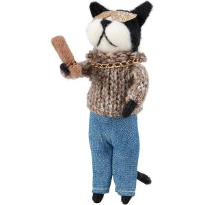 image:imagePrimitives by Kathy Rapper Dog Felt Collectible Critter 5Inch in Stylish Streetwear Outfit with Gold Glitter Glasses amp Chain DJ amp Hip Hop PetThemed Decor