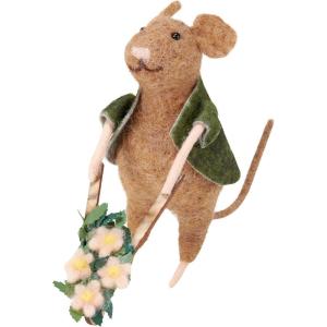 image:imagePrimitives by Kathy Collectible Critter Gardening Mouse Pushing Spring Flower Wheelbarrow Coordinates with Spring Home Dcor or Garden Themed Displays