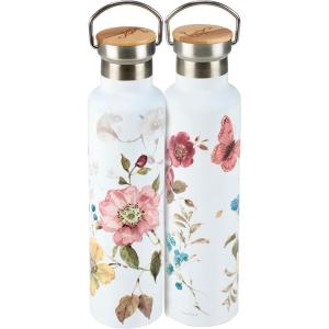 image:imagePrimitives by Kathy Watercolor Florals Metal Bottle 25 oz Stainless Steel Insulated Bottle with Bamboo Top Lid and Metal Handle for Travel Keep Drinks Cold for 24 Hours Hot for 12 Hours