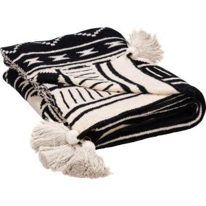 image:imagePrimitives by Kathy Decorative Cotton Throw Blanket  Black amp Cream Geometric Patterns with Tassel 50x60