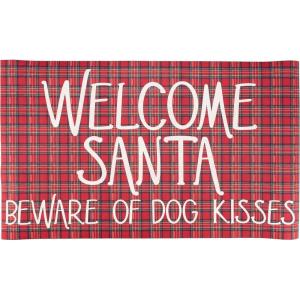 image:imagePrimitives by Kathy RugWelcome Santa  Beware of Dog Kisses Holiday PetChristmas PlaidFun petThemeSkidResistant