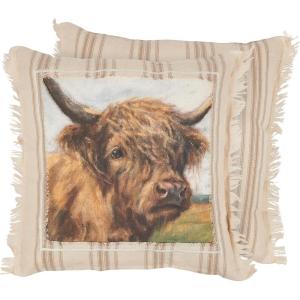 image:imagePrimitives by Kathy Decorative Pillow  Highland CowZipper CoverFarmhouse CollectionFeaturing a Stitched Art PanelFrayed BorderRusticHomesteadThrow PillowCouchOffice DecorfarmlifeHighland Cow